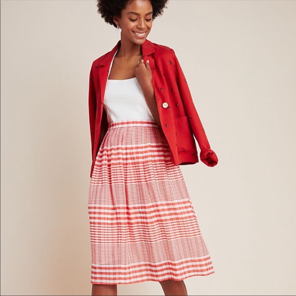 Anthropologie Red and White Striped Skirt